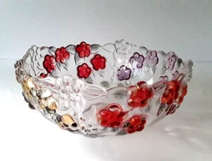 Vintage Crystal Glass 8" Bowl  Embossed Flowers Pattern - Picture 1 of 4