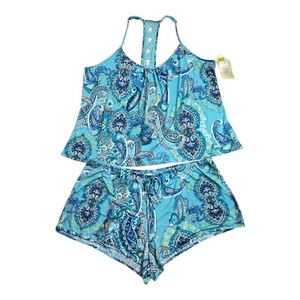In bloom by Jonquil NWT Paisley Teal Two Piece Pajama Cami Shorts Set  3XL - Picture 1 of 9