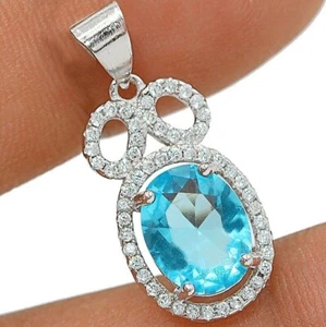 Anhänger Schmuck 3 kt Aquamarin & weißer Topas 925 massiv Sterlingsilber - Bild 1 von 1