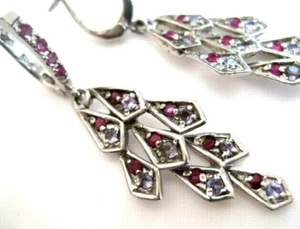 new STERLING SILVER genuine Ruby articulated earrings 45mm marked 925 - Picture 1 of 4