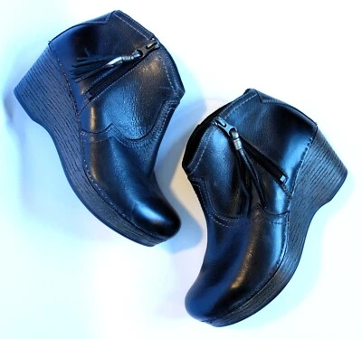 DANSKO Veronica Black Wedge Platform Stapled Clog ANKLE BOOTS womens 38 US 7 - Image 1 of 4