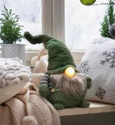 lutin vert avec un nez avec éclairage led en tissu et en laine 50 cm hauteur - Photo 1/3