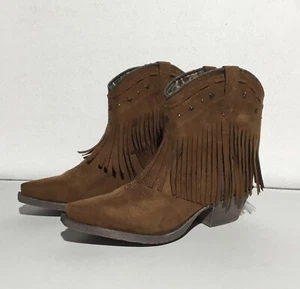 Dan Post Dingo Cassidy Western Suede Fringe Boots Women’s 10 M Brown Low *Flaw* - Picture 1 of 12