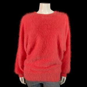80% Angora Fuzzy Vintage VENESHA Coral Dolman Sleeve Pullover Sweater 38 in bust - Picture 1 of 10