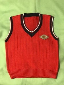 Red Wool Blend Boys 4-5T Holiday Red V-neck Sweater Vest - Picture 1 of 12