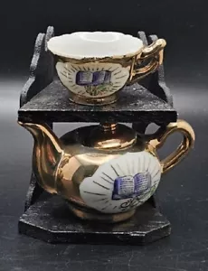 Dekorative Miniatur Porzellan Teetasse & Topf mit Ständer Made in Japan Nov Co - Bild 1 von 4