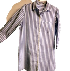 Zara Basic Shirt Dress Blue White Stripe Knee Length 3/4 Sleeve ~ Size M~EUC - Picture 1 of 8