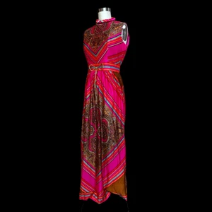 Vintage Slax n' Stuf 60s Hostess Maxi Dress- Psychedelic Pink 1960s size small - Picture 1 of 7