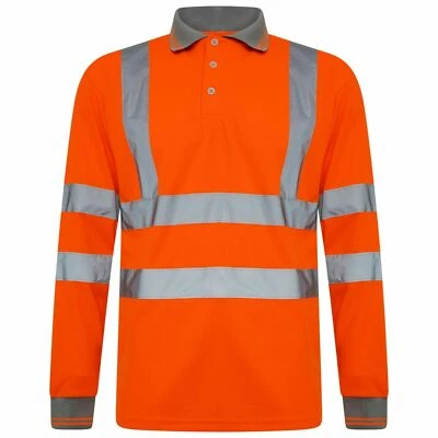 Hi Vis Visibility Viz Reflective Safety Security Long sleeve Polo Shirt - Image 1 of 2