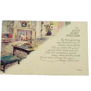 Christmas Greetings Home Fireside Poem Friendship 1910s Postcard Cancel Stamp - Bild 1 von 9