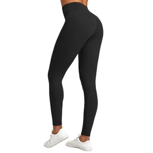 Yoga Leggings with Back Pockets Women Black High Waist Soft Workout Yoga Pants - Picture 1 of 10