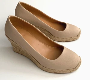 J. Crew Espadrille Wedges Women's 7.5 Tan Beige Heels Canvas Fabric Summer Shoes - Picture 1 of 13
