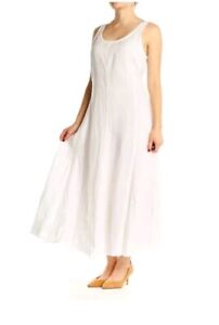 Eileen Fisher 100% Irish Linen Sleeveless Midi Dress w/Slip White XL Lagenlook 