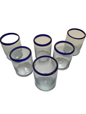 Hand Blown Mexican Drinking Glasses – Set of 6 Juice Glasses with Cobalt Blue...