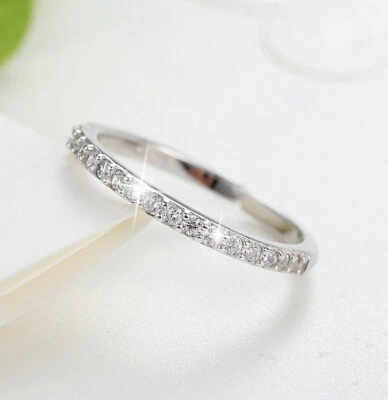 925 Sterling Silver Plated Multi Cubic Zirconia CZ Half Eternity Open Ring Gift - Image 1 of 4