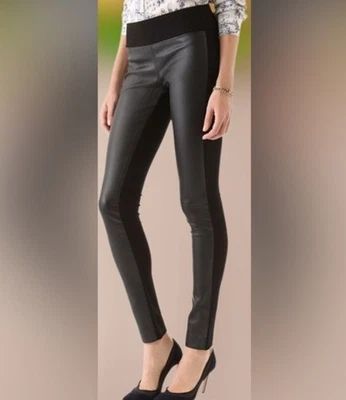 Club Monaco Tasha Vegan Leather Leggings Size 00 Mixed Media Ponte Skinny Pant - Imagem 1 de 4