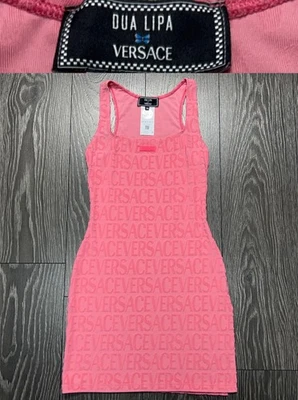 Mini vestido de felpa con logotipo monograma Versace x Dua Lipa para mujer talla 38 Foto 1 de 4