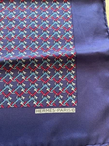 HERMES silk scarf navy geometric pattern - Picture 1 of 3