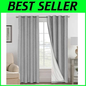 Dove Gray Linen Blackout Curtain Set - 84" (2 Panels) - Picture 1 of 10