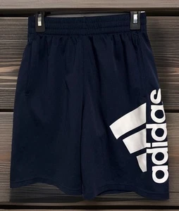 Adidas Boys Basketball Shorts Navy Blue White Elastic Waist Youth Size M 10/12 - Picture 1 of 5