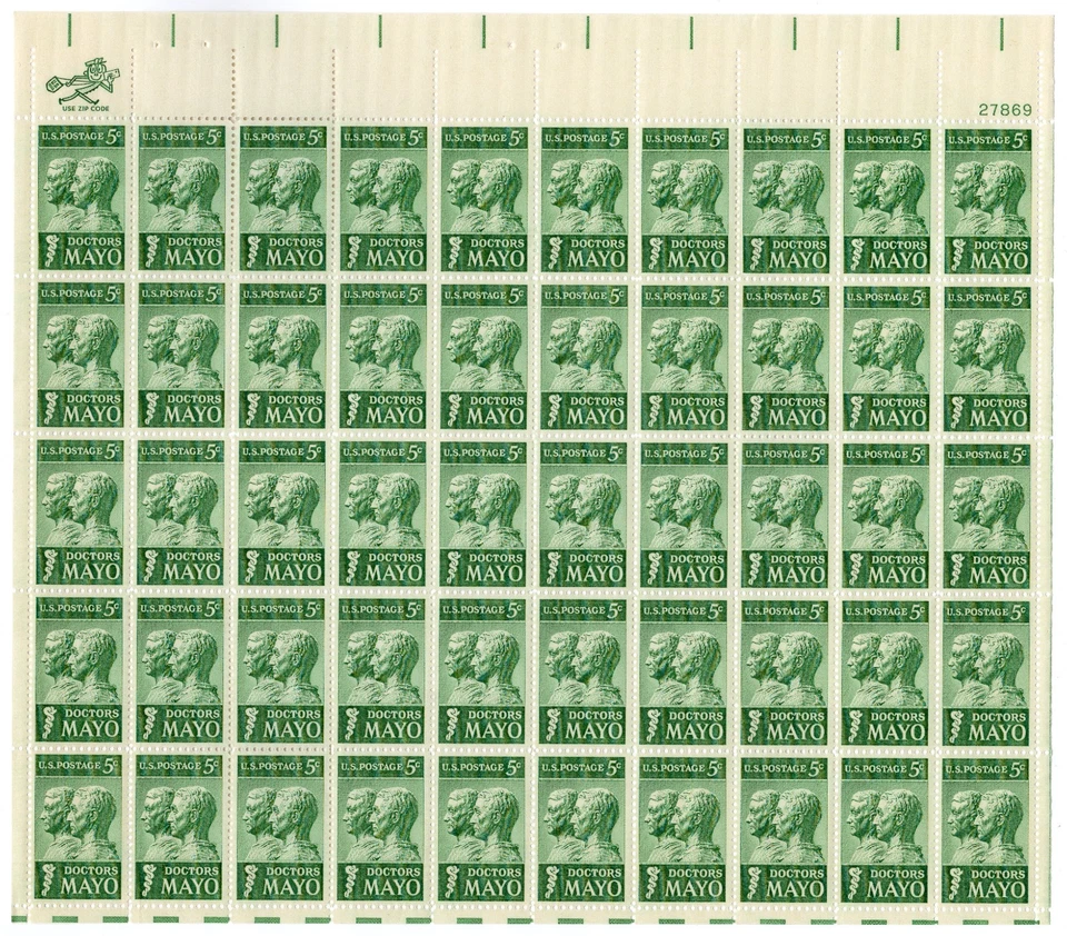 Scott #1251 Doctors Mayo Sheet of 50 Stamps - MNH P#27869 UR - Image 1 of 1