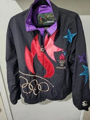 Vtg 90s STARTER Atlanta Olympic Games 1996 Jacket Embroidered Black Sz LARGE - Image 1 of 4