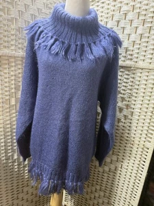Jennifer Moore Mohair Wolle Fransen Rollkragen Pullover Vintage M Neu Lila - Bild 1 von 7