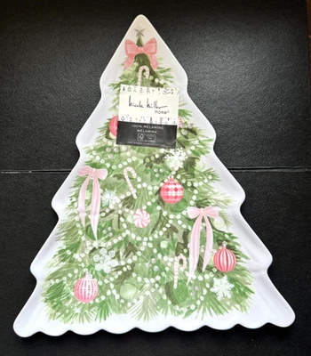 GREEN MELAMINE CHRISTMAS TREE TRAY WITH PINK ACCENTS NICOLE MILLER - Image 1 of 4