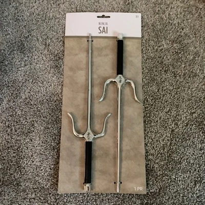 Ninja Sai Silver w/Black Handle Toy Prop Fancy Dress Halloween Costume Accessory - Image 1 of 2