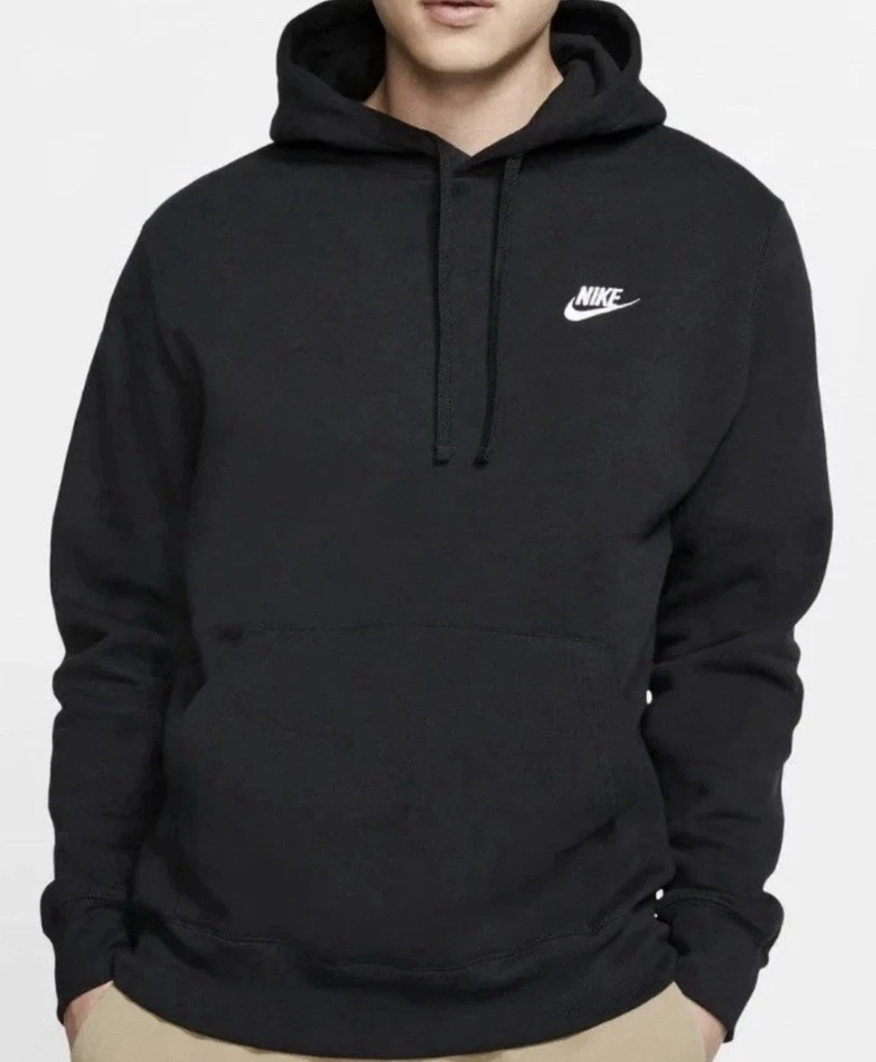 Nike Men Hoodie L Black Swoosh Embroidery Fleece BV2654-010 Activewear