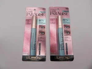 Rímel impermeable L'Oreal Lash Paradise #203 negro negro paquete de 2 nuevo - Imagen 1 de 3