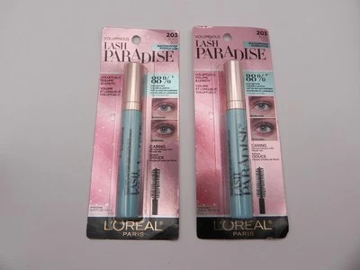 L'Oreal Lash Paradise Waterproof Hydrofuge Mascara #203 Black Noir 2 Pack New - Image 1 of 3