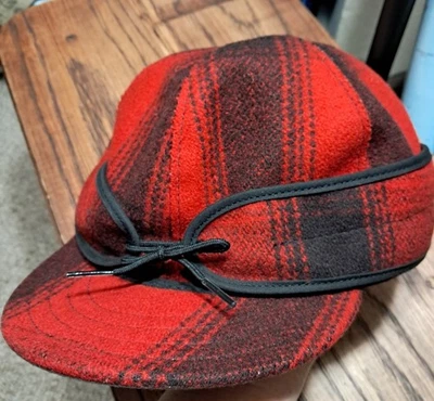 The Original Stormy Kromer Wool Cap Hat  Size 7 1/2 Red Black Plaid Ear USA - Image 1 of 4