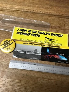 VINTAGE 3" PROMO PINBACK BUTTON SPRUCE GOOSE BIRTHDAY Sticker Postcard - Picture 1 of 5
