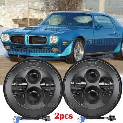Pair Fit Pontiac Firebird 1970 - 1976 7 英寸 LED 车头灯高洛光束天使眼睛点 — 第 1/4 张图片