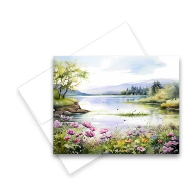 12 All Occasion Greeting Cards Blank w/ Envelopes - Lake Side Flowers Notecards - Image 1 of 2