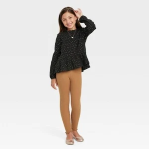 2 Pair of Girls' Cozy Rib Leggings - Cat & Jack™ Brown Medium (7/8) - Picture 1 of 5