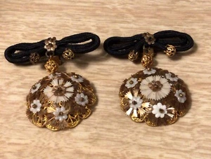 Vintage/Antique Clip On Gold Tone Black Bow Earrings  - Picture 1 of 5