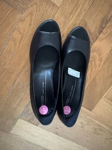 Schwarze Damen Schuhe Leder, vorne offen, ECCO, Neu - Bild 1 von 3