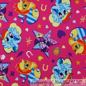 BonEful FABRIC FQ Cotton Jersey KNIT My Little Pony Horse Shoe Character Star UK - Picture 1 of 7
