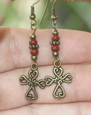 Christian Religious Cross Dangle Earrings - Image 1 of 4