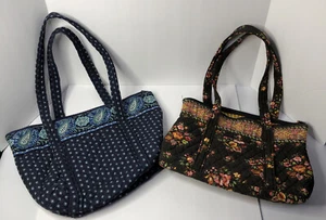 Vera Bradley Lot of 2 Floral Purse Tall Tote Bags Brown Chocolat & Blue Floral - Picture 1 of 12