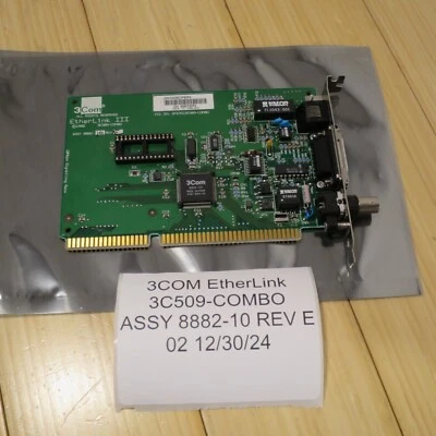 1992 3Com ETHERLINK III 3C509-COMBO ISA ETHERNET RJ45 COAX DA15 8882-10 REV E - Image 1 of 4