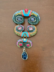 Multicolored Stacked Horn Rhinestone Statement Brooch - Picture 1 of 7