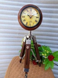 Trípode Náutico Soporte Reloj Acabado Acero Reloj de Mesa Estilo Vintage Soporte de Madera - Imagen 1 de 5