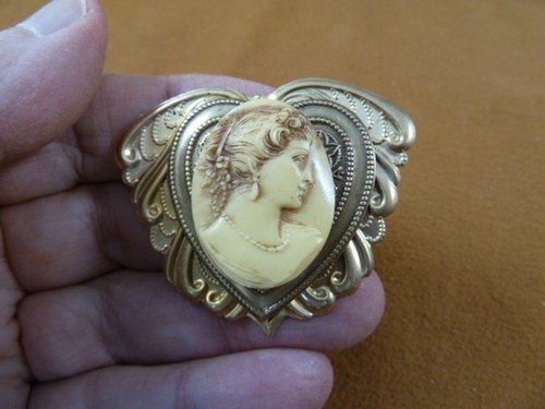 OFF WHITE (CS6 24) DONNA capelli bianco sporco ovale CAMMEO ottone spilla spilla CIONDOLO collana