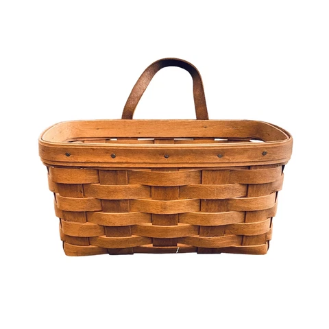 Longaberger Basket Key Mail 1987 Leather Handle 9” Country Vintage Brown Weave Cover