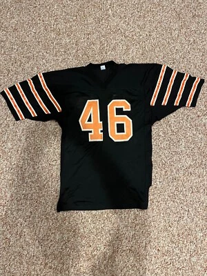 Russell Black Football Jersey with Orange Numbers and Sleeve Striping Size 44 - Image 1 of 4