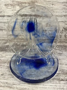4 Beautiful Bormioli Rocco Murano Blue Clear Swirl Glass 8” Salad Dessert Plates - Picture 1 of 12