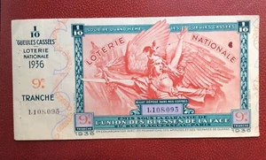 France - Billet de Loterie des Gueules Cassées - 1/10 - 9ème Tanche 1936 - Picture 1 of 2